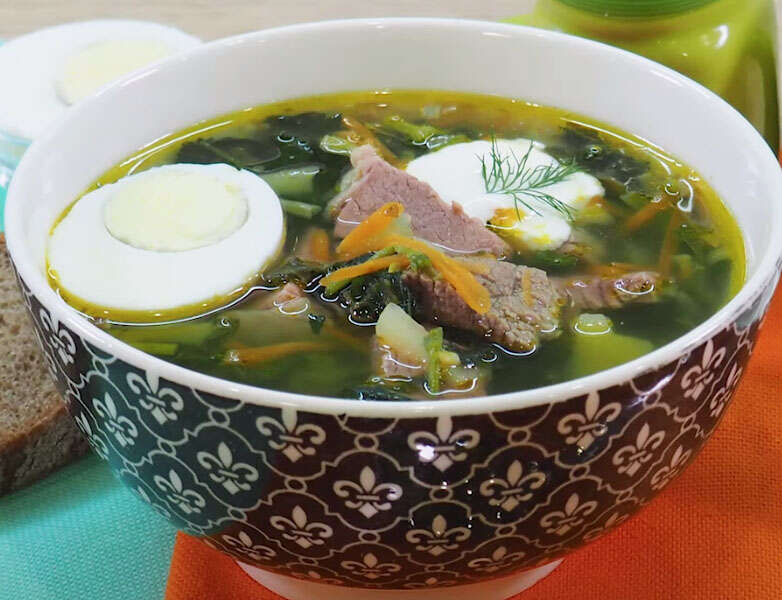суп, из крапивы и щавеля с мясом, п/о..