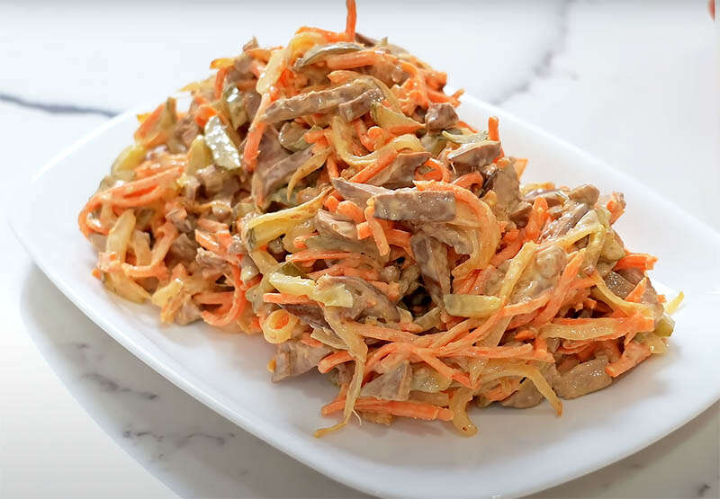 Салат, из печени и корейской моркови, п/о, фото.