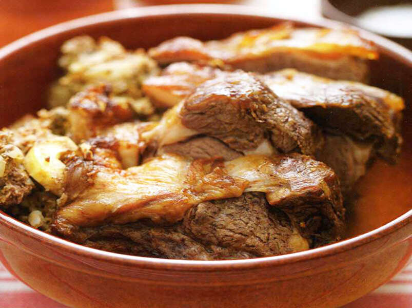 бараний бок с кашей.