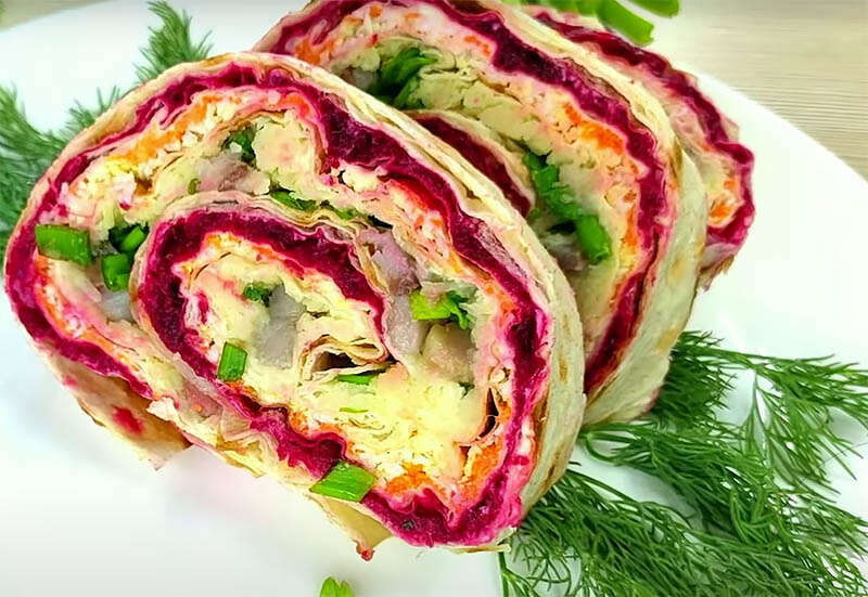 Селедка под шубой, в лаваше, п/о, фото.