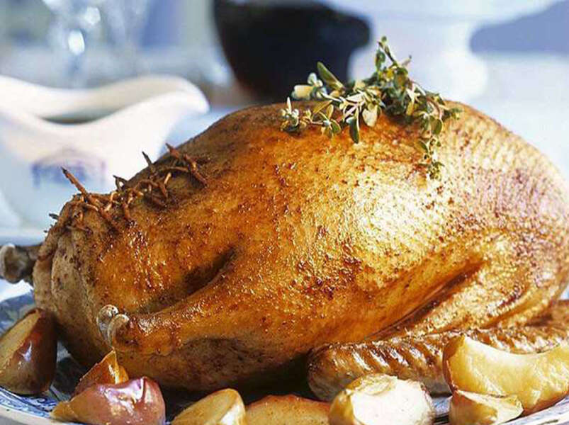 гусь с яблоками, черносливом и клюквой.