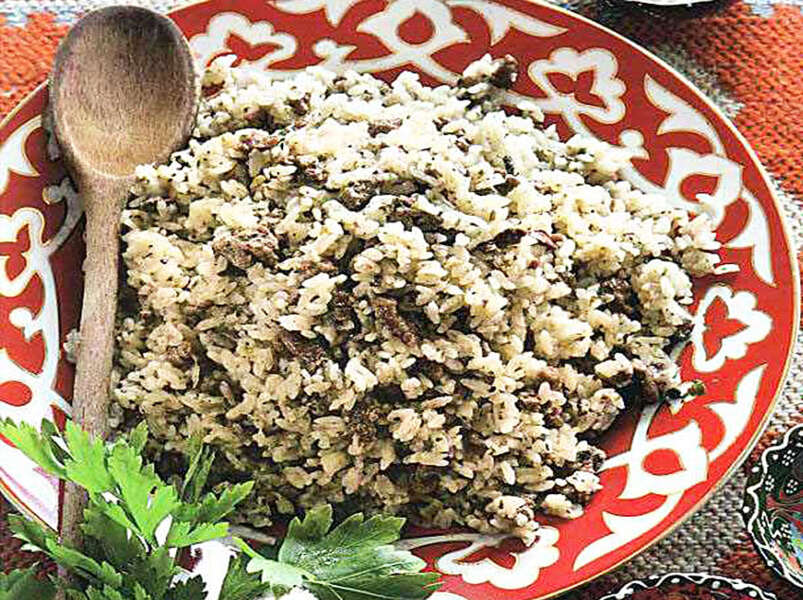 плов с печенью и бараниной.