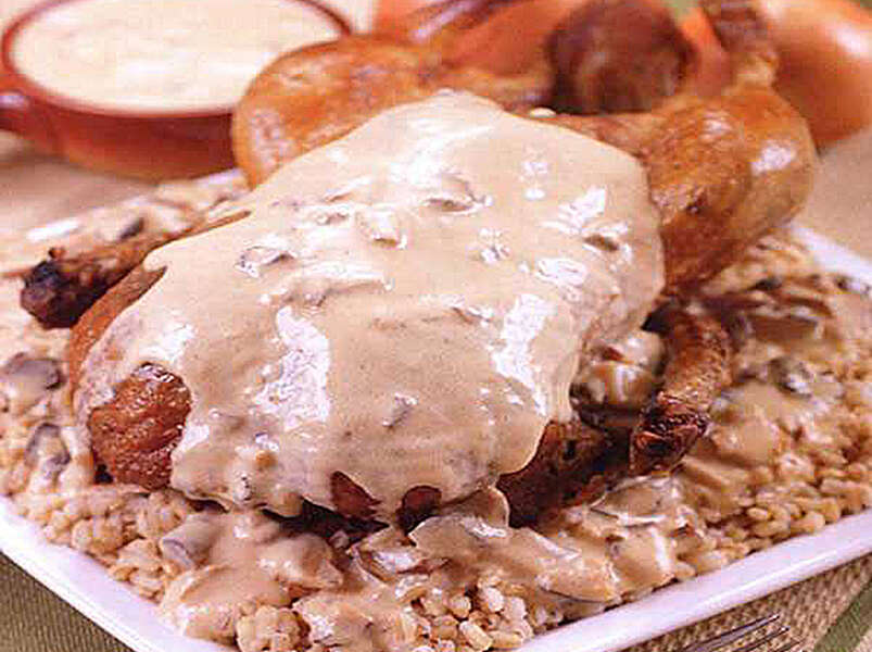 утка с грибами и перловкой.