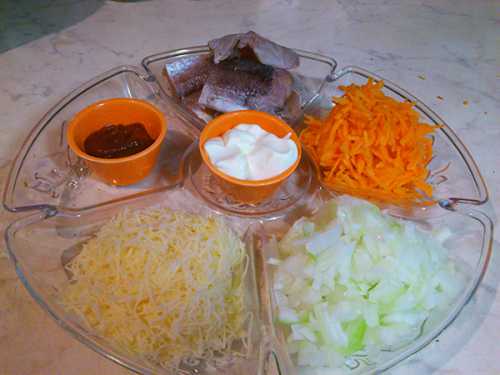 рецептурный состав для  запечённой рыбы с овощами и сыром