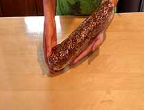 готовую колбаску кладем на 2 часа в морозилку